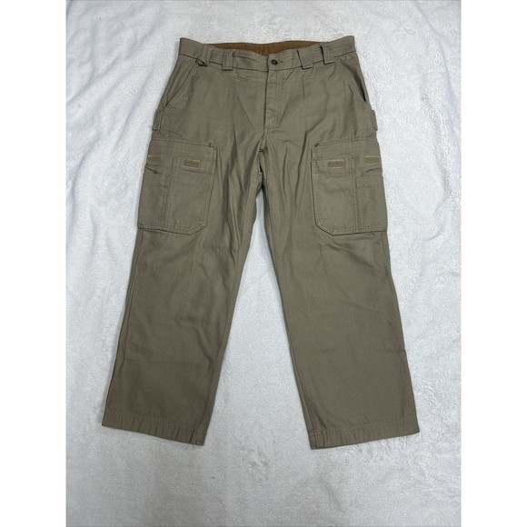 Duluth Trading Tan Khaki Utility Canvas Carpenter Cargo Pants Men's Size 37x28 - Picture 2 of 8